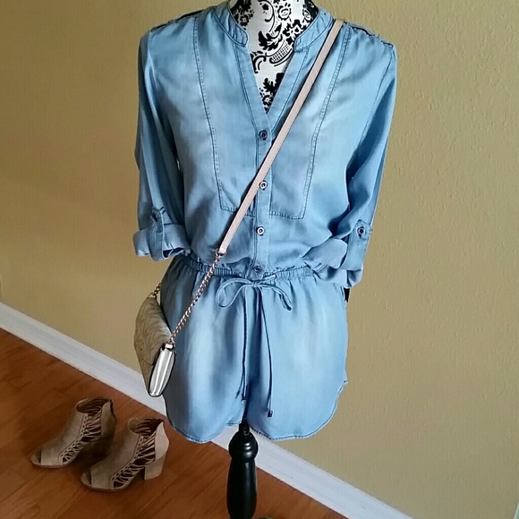 CHAMBRAY DENIM ROMPER BUTTON FRONT - Picture 3 of 4