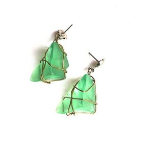 Vintage funky green beach glass earrings