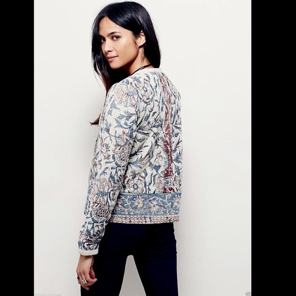 Free People tan blue red Paisley  Suede Jacket XS - Picture 4 of 4