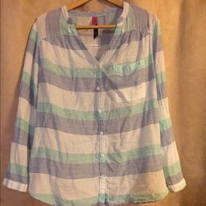 Blue and Green striped button down shirt