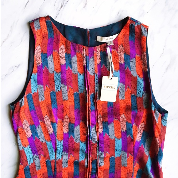 Fossil Dresses & Skirts - Fossil Drop-waist Pleated Colorful Patterned Dress