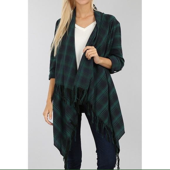 Jackets & Blazers - Green Plaid Cardigan