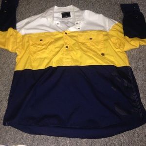 Navy/yellow/white button snap rocawear wear shirt