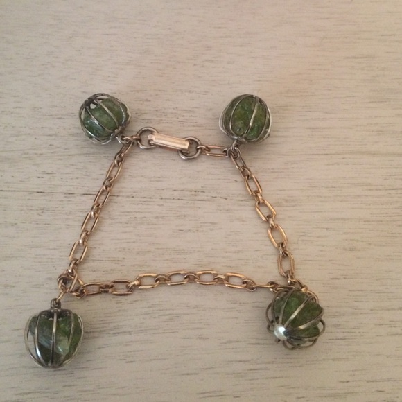 Gold green gem stone bracelet