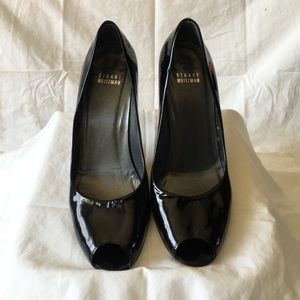 Stuart Weitzman patent leather peep-toe heel