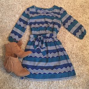 Blue and teal geometric dress