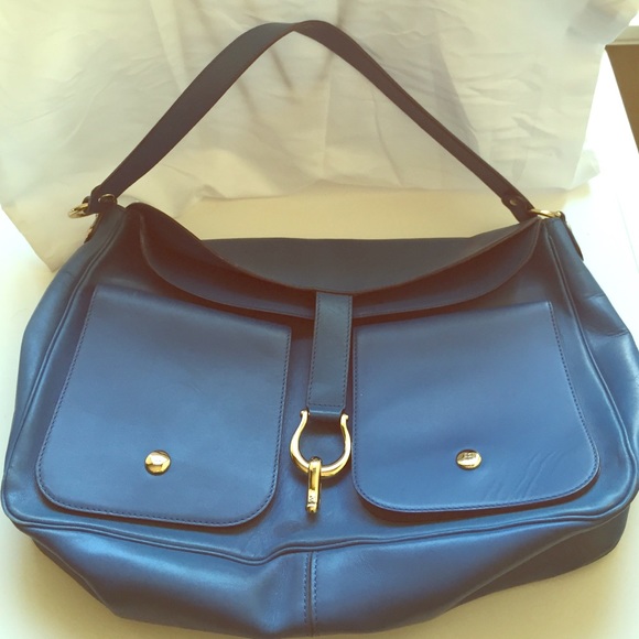 Kate Spade Blue Saddle bag with gold metal details