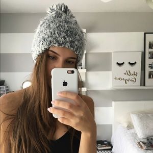 Grey and White Pom Pom Beanie