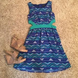 Blue Aztec dress with cutouts