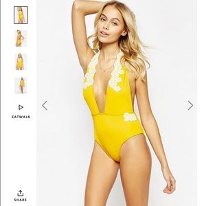 ASOS Crochet Appliqué Trim Plunge swimsuit