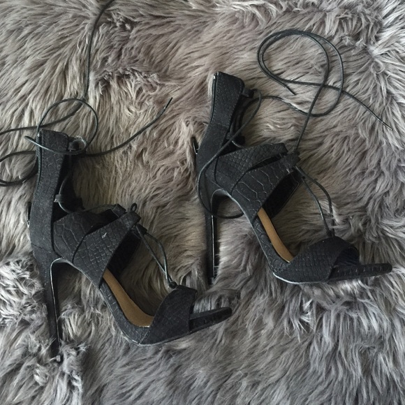 Black suede snakeskin pattern with ankle ties