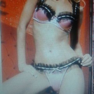 2pc woven ribbon chiffon trim underwired bra&thong