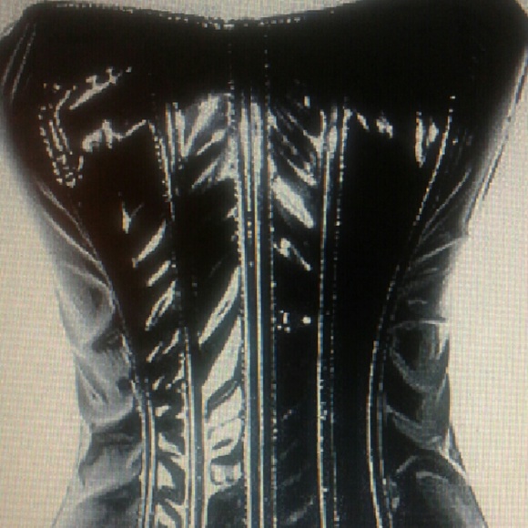 Black vinyl bustier with lace up back