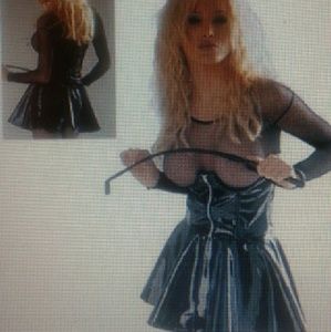 Red vinyl flair skirt