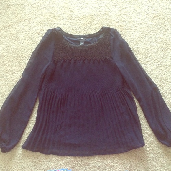 Navy blouse with black lace