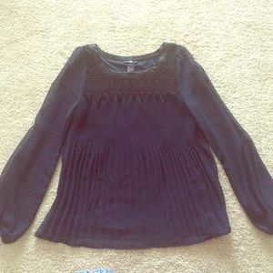 Navy blouse with black lace