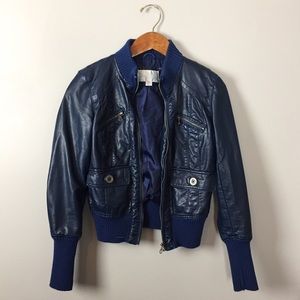 Blue Faux Leather Jacket