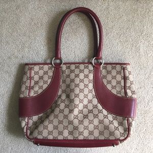 Rare Gucci Canvas Bag with Red Leather