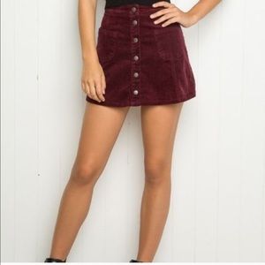 Burgundy corduroy button down skirt