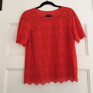 J. Crew Red Lace Scalloped Shirt Sz. Small