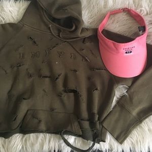 Khaki ripped half hoodie