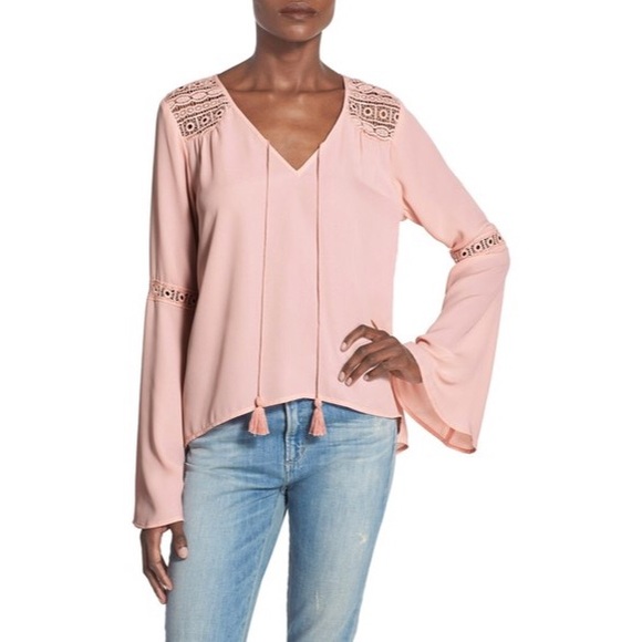 Band of Gypsies Pink Bell Sleeve Peasant Blouse