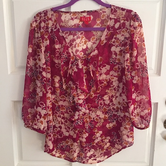Elle Tops - Elle Sheer Floral Blouse - Size L