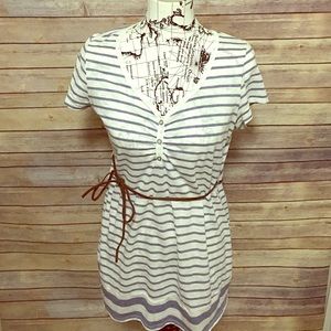 White and blue stripped maternity shirt