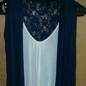 Blue/white lace back
