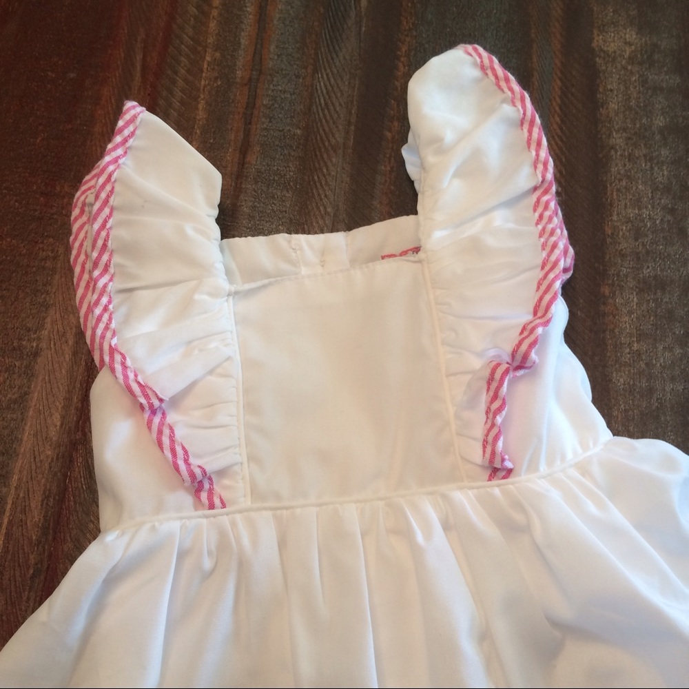 💐White&pink seersucker spring pinafore dress