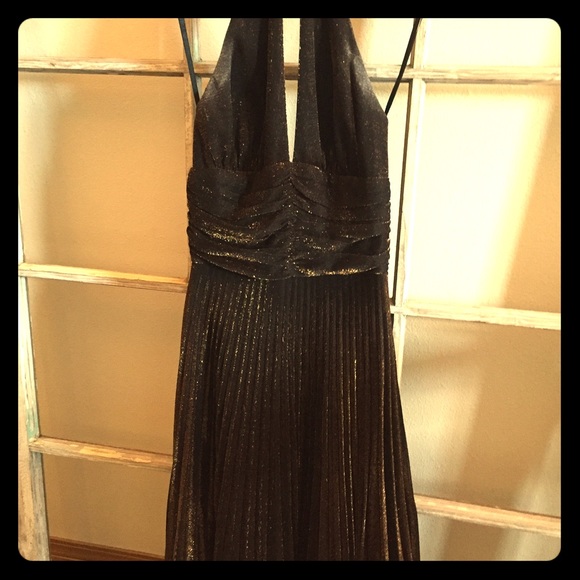 Cache gold and black halter dress
