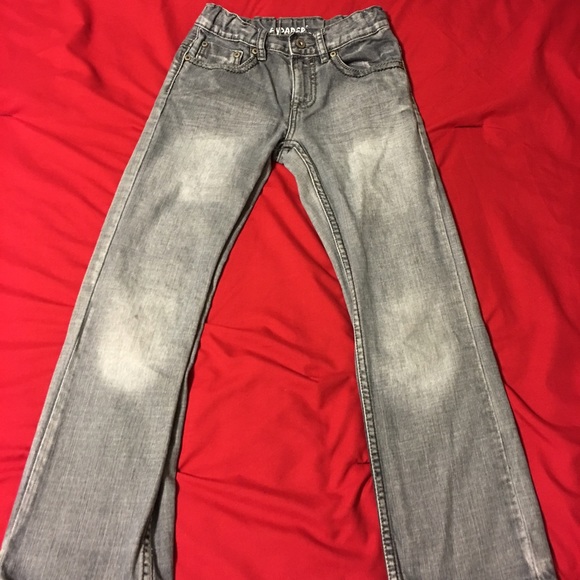 Flypaper, distressed denim jeans, dark grey color