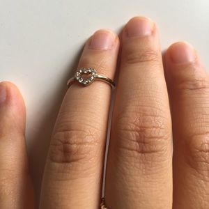 Midi ring, gold with rhinestone heart