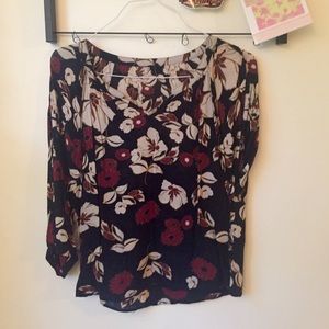 Lucky Brand black and red floral gauze flowy top