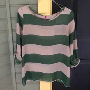 Green/Tan Striped Blouse!