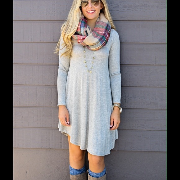 Light Gray Fall Flowy Dress 🍂🍁🍃 - Picture 2 of 4