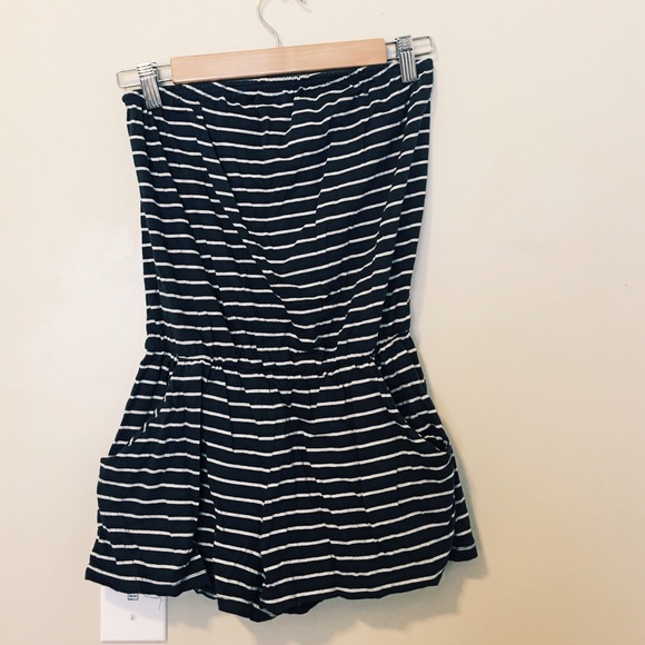 Navy Blue Striped Romper