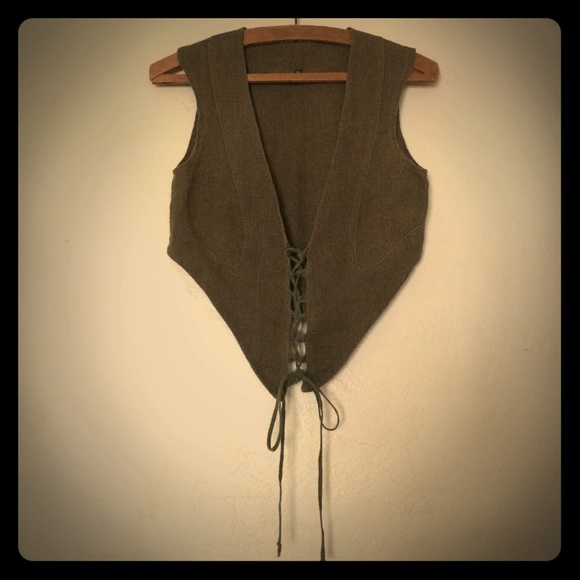 Linen/Cotton blend lace up pixie vest M