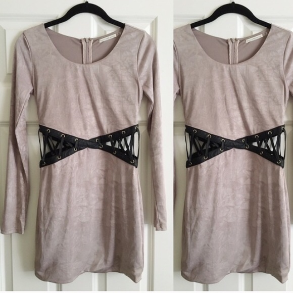 Mauve Lace Up Cut Out Body Con Dress