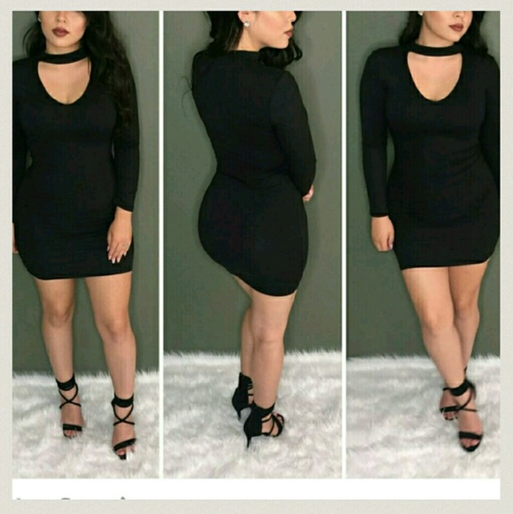 Black Choker V-Neck Dress - Picture 3 of 3