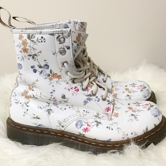 Dr. Martens 1460 Floral Boots White