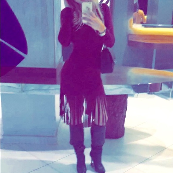 Burgundy fringe long sleeve dress