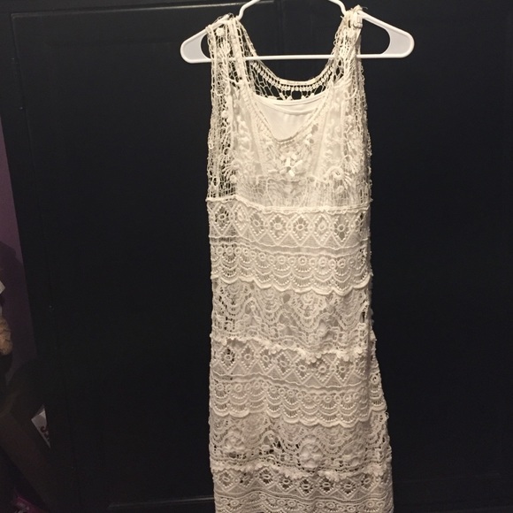 White crochet dress with white slip