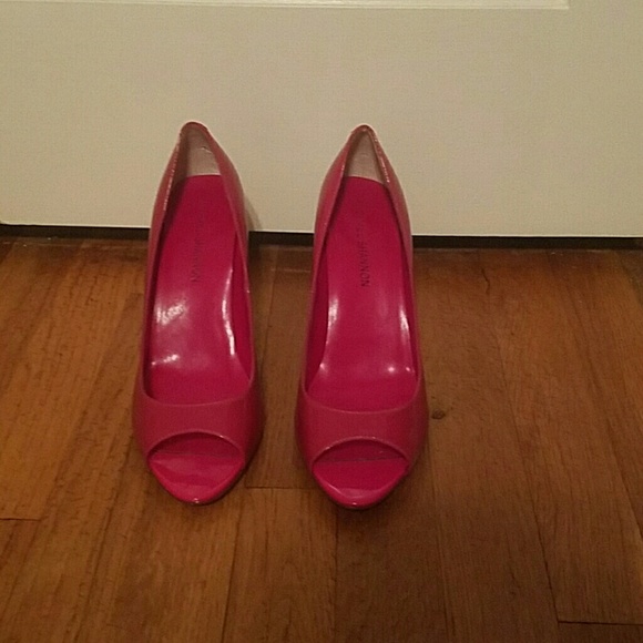 Hot Pink Patent Leather Peep Toe Heels