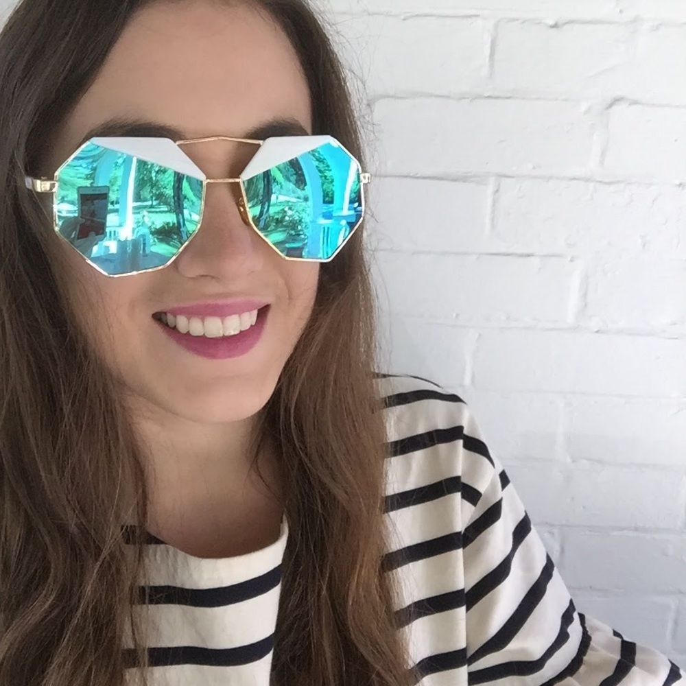 "Athena" Sunglasses || White & Blue Mirror - Picture 5 of 6