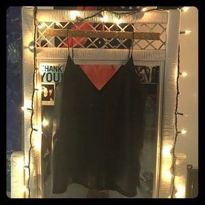 Black, leather deep plunge tank top.