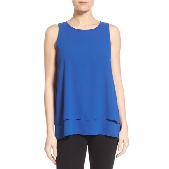 Bobeau Cobalt Blue Tiered Split Back Top