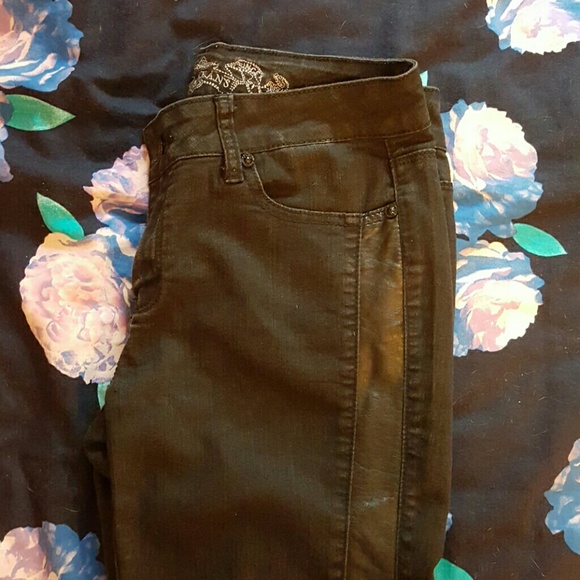 Black Faux Leather Striped Jeans