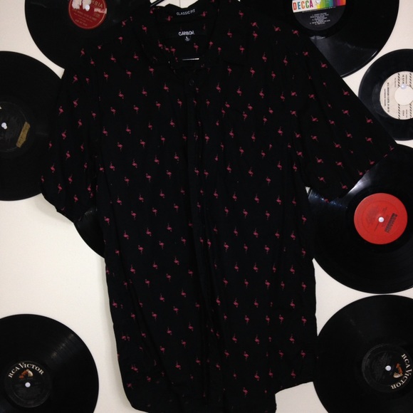 Black button up with flamingos