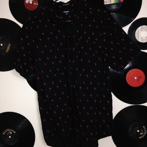 Black button up with flamingos